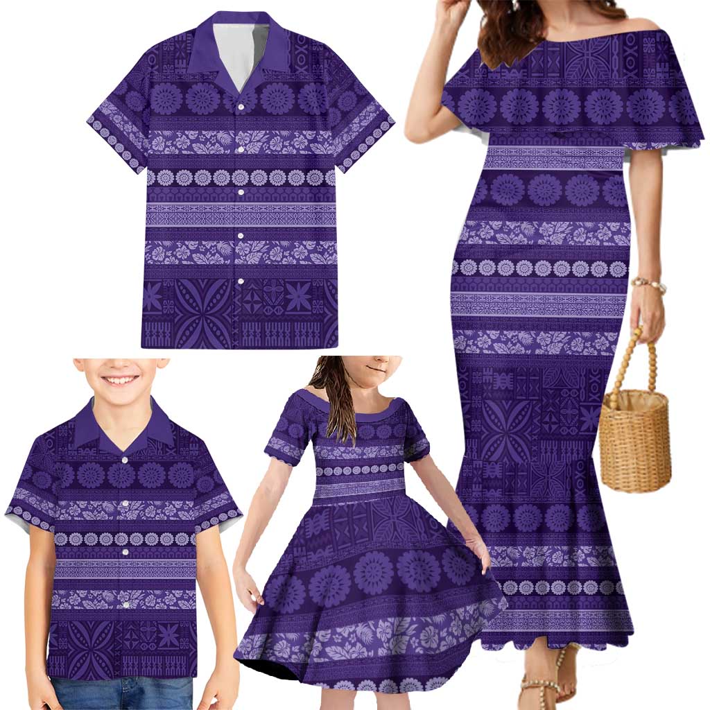 Fiji Marau na Kerisimasi Family Matching Mermaid Dress and Hawaiian Shirt Purple Tapa Masi Inspired Christmas - Polynesian Pride