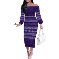 Fiji Marau na Kerisimasi Family Matching Off The Shoulder Long Sleeve Dress and Hawaiian Shirt Purple Tapa Masi Inspired Christmas - Polynesian Pride