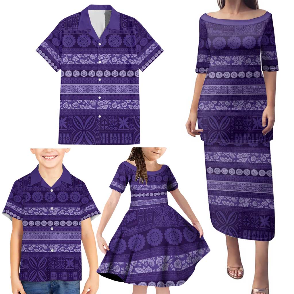 Fiji Marau na Kerisimasi Family Matching Puletasi and Hawaiian Shirt Purple Tapa Masi Inspired Christmas - Polynesian Pride