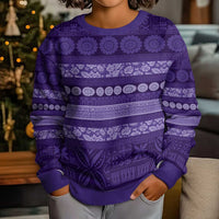 Fiji Marau na Kerisimasi Kid Ugly Christmas Sweater Purple Tapa Masi Inspired Christmas - Polynesian Pride
