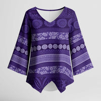Fiji Marau na Kerisimasi Kimono Sleeve Blouse Purple Tapa Masi Inspired Christmas - Polynesian Pride