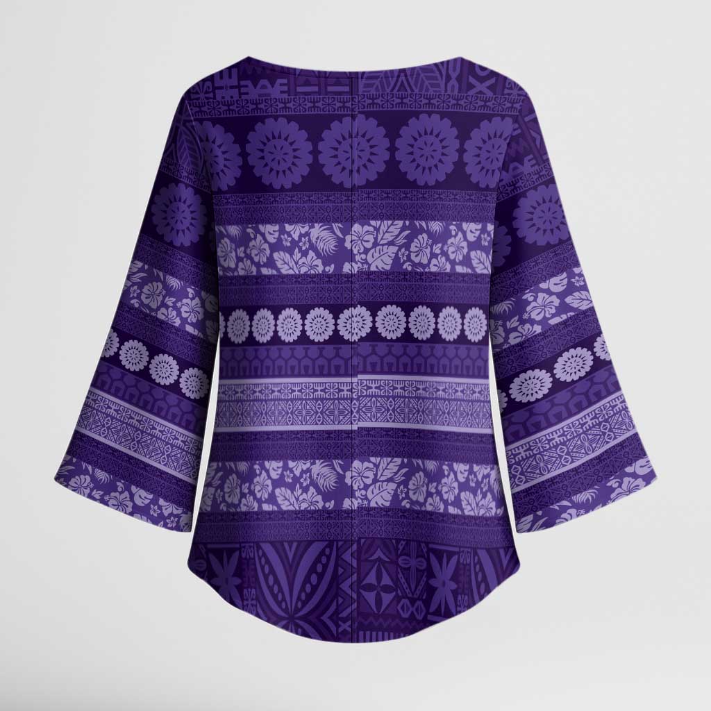 Fiji Marau na Kerisimasi Kimono Sleeve Blouse Purple Tapa Masi Inspired Christmas - Polynesian Pride