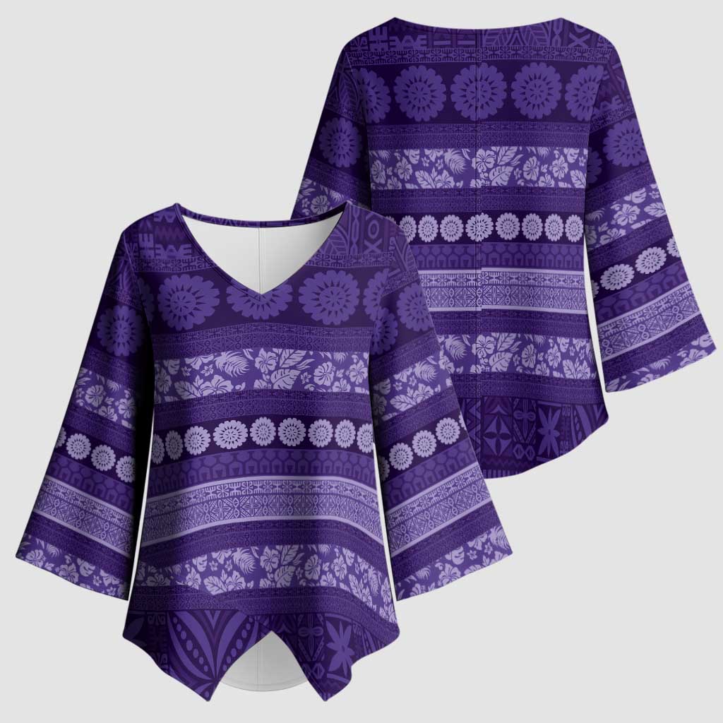 Fiji Marau na Kerisimasi Kimono Sleeve Blouse Purple Tapa Masi Inspired Christmas - Polynesian Pride