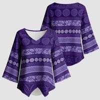Fiji Marau na Kerisimasi Kimono Sleeve Blouse Purple Tapa Masi Inspired Christmas - Polynesian Pride