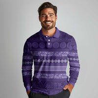Fiji Marau na Kerisimasi Long Sleeve Polo Shirt Purple Tapa Masi Inspired Christmas - Polynesian Pride