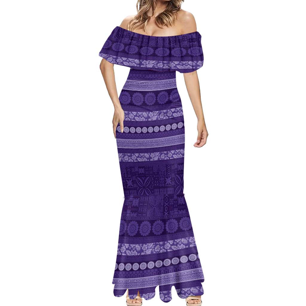 Fiji Marau na Kerisimasi Mermaid Dress Purple Tapa Masi Inspired Christmas - Polynesian Pride