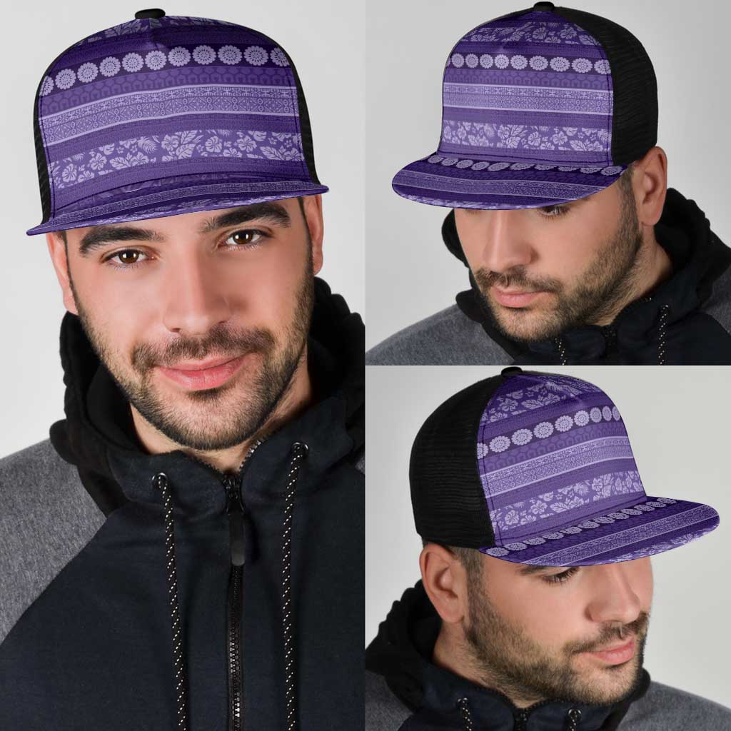 Fiji Marau na Kerisimasi Mesh Trucker Cap Purple Tapa Masi Inspired Christmas - Polynesian Pride