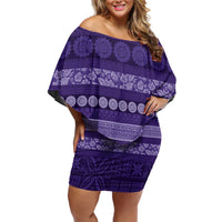 Fiji Marau na Kerisimasi Off Shoulder Short Dress Purple Tapa Masi Inspired Christmas - Polynesian Pride