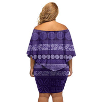 Fiji Marau na Kerisimasi Off Shoulder Short Dress Purple Tapa Masi Inspired Christmas - Polynesian Pride