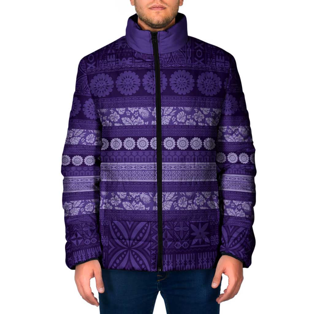Fiji Marau na Kerisimasi Padded Jacket Purple Tapa Masi Inspired Christmas - Polynesian Pride