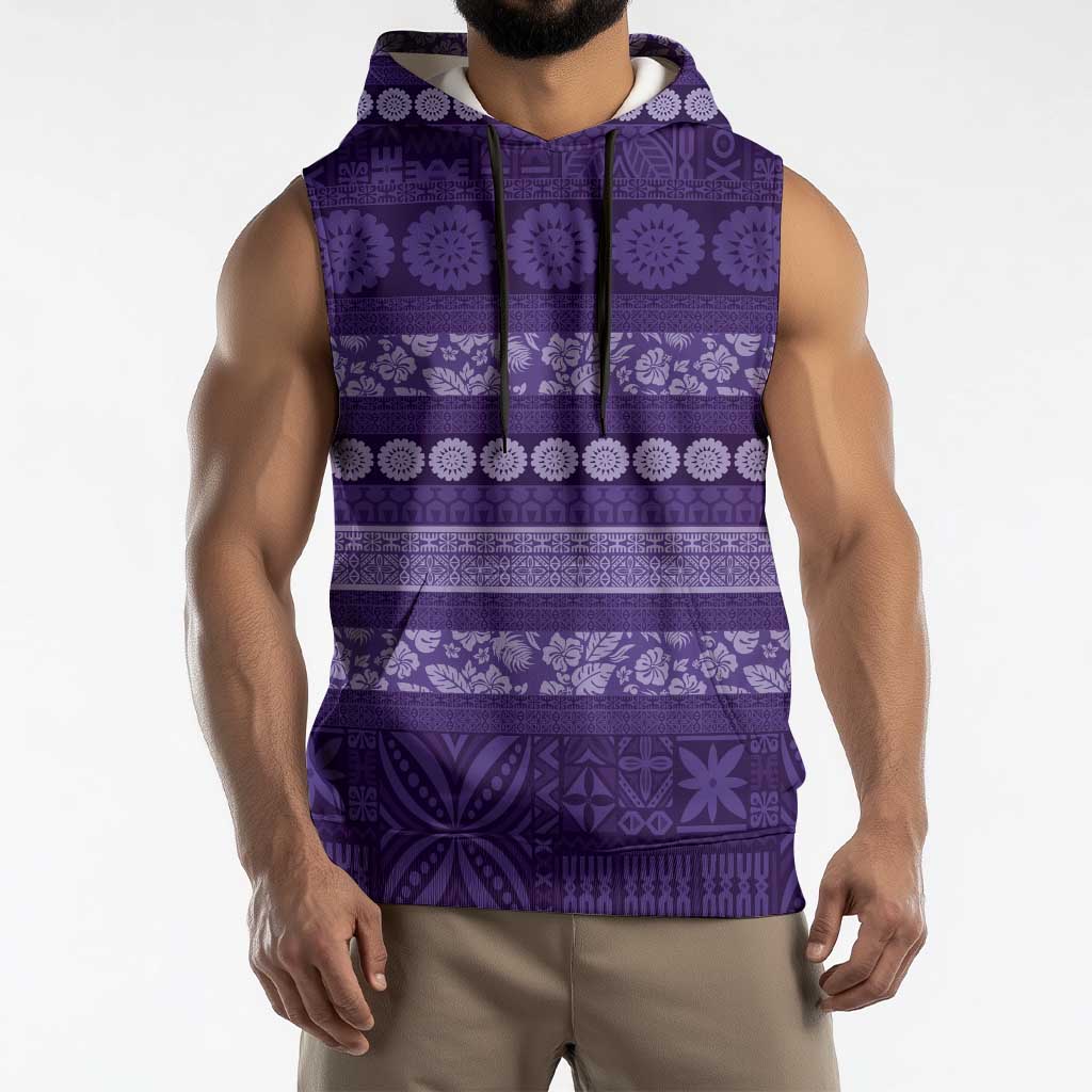 Fiji Marau na Kerisimasi Sleeveless Hoodie Purple Tapa Masi Inspired Christmas - Polynesian Pride