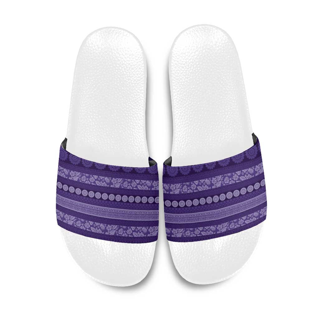 Fiji Marau na Kerisimasi Slide Sandals Purple Tapa Masi Inspired Christmas - Polynesian Pride