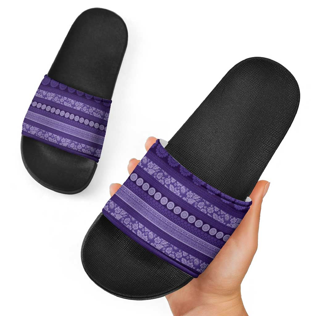 Fiji Marau na Kerisimasi Slide Sandals Purple Tapa Masi Inspired Christmas - Polynesian Pride