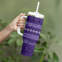 Fiji Marau na Kerisimasi Tumbler With Handle Purple Tapa Masi Inspired Christmas - Polynesian Pride