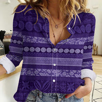 Fiji Marau na Kerisimasi Women Casual Shirt Purple Tapa Masi Inspired Christmas - Polynesian Pride
