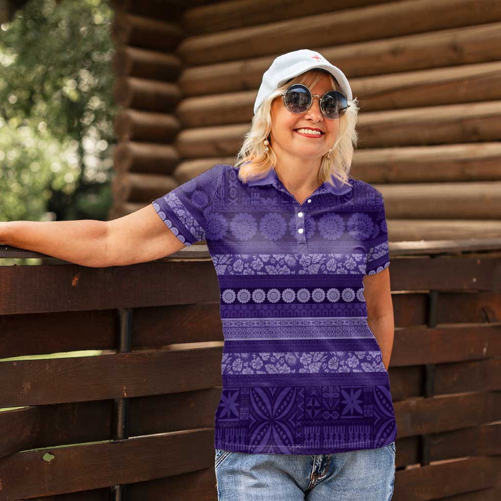 Fiji Marau na Kerisimasi Women Polo Shirt Purple Tapa Masi Inspired Christmas - Polynesian Pride