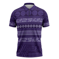 Fiji Marau na Kerisimasi Zipper Polo Shirt Purple Tapa Masi Inspired Christmas - Polynesian Pride