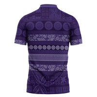 Fiji Marau na Kerisimasi Zipper Polo Shirt Purple Tapa Masi Inspired Christmas - Polynesian Pride