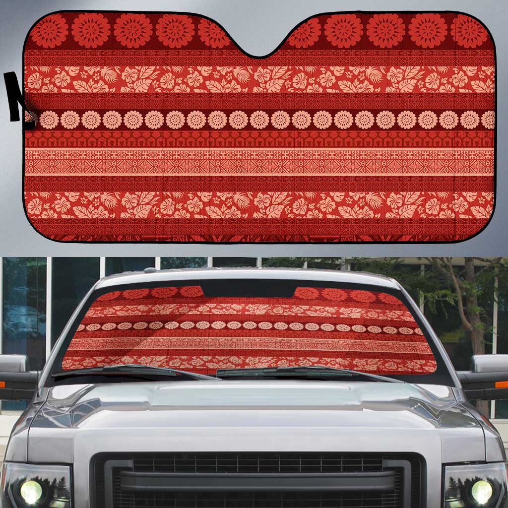 Fiji Marau na Kerisimasi Auto Sun Shade Red Tapa Masi Inspired Christmas - Polynesian Pride