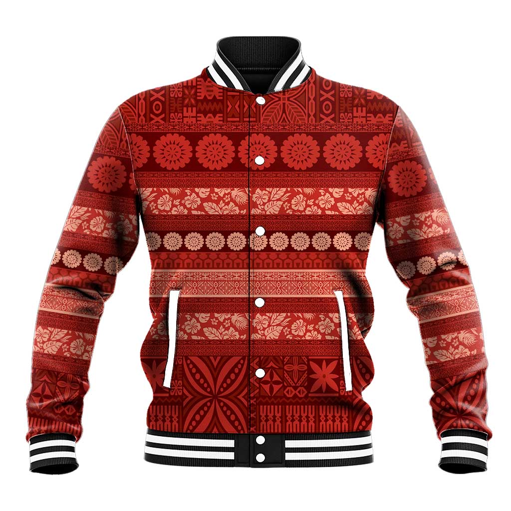 Fiji Marau na Kerisimasi Baseball Jacket Red Tapa Masi Inspired Christmas - Polynesian Pride