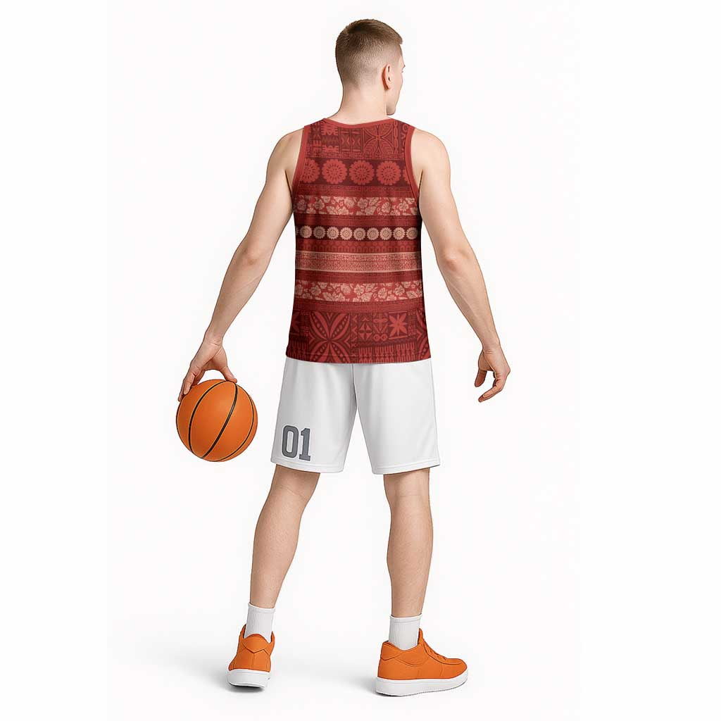 Fiji Marau na Kerisimasi Basketball Jersey Red Tapa Masi Inspired Christmas - Polynesian Pride