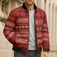 Fiji Marau na Kerisimasi Bomber Puffer Jacket Red Tapa Masi Inspired Christmas - Polynesian Pride