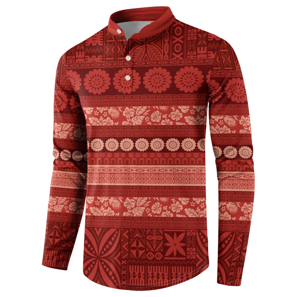 Fiji Marau na Kerisimasi Button Sweatshirt Red Tapa Masi Inspired Christmas - Polynesian Pride