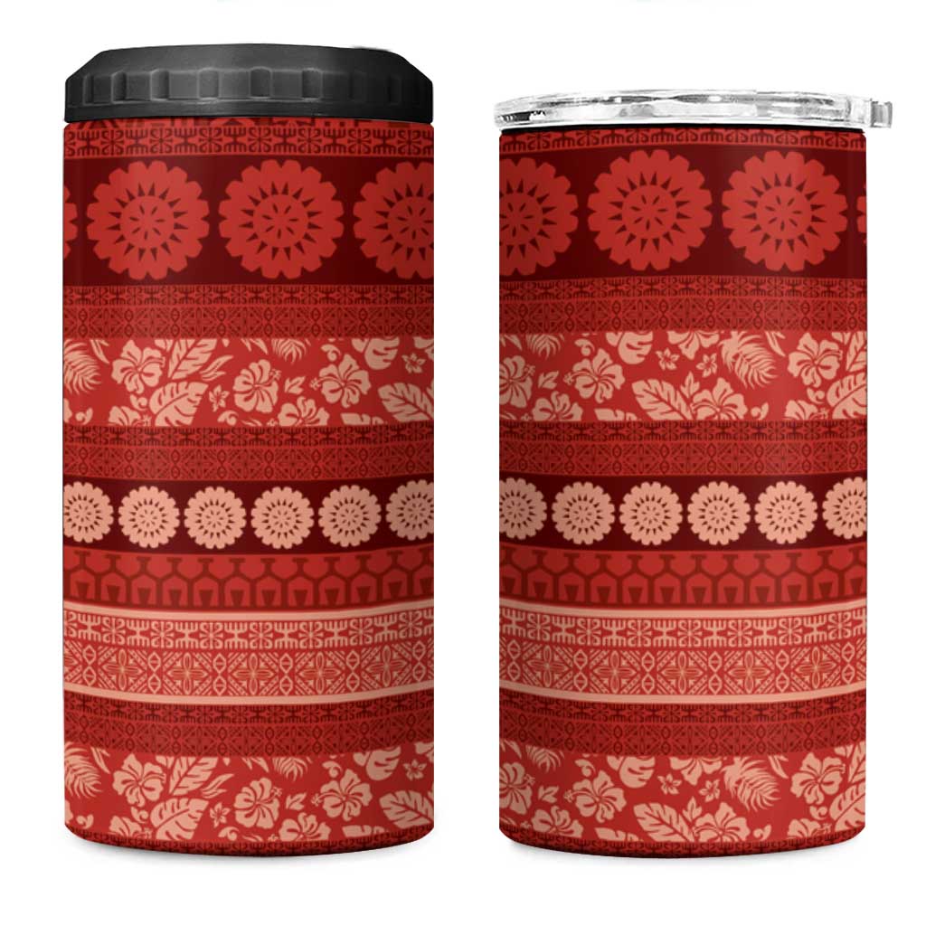 Fiji Marau na Kerisimasi 4 in 1 Can Cooler Tumbler Red Tapa Masi Inspired Christmas - Polynesian Pride