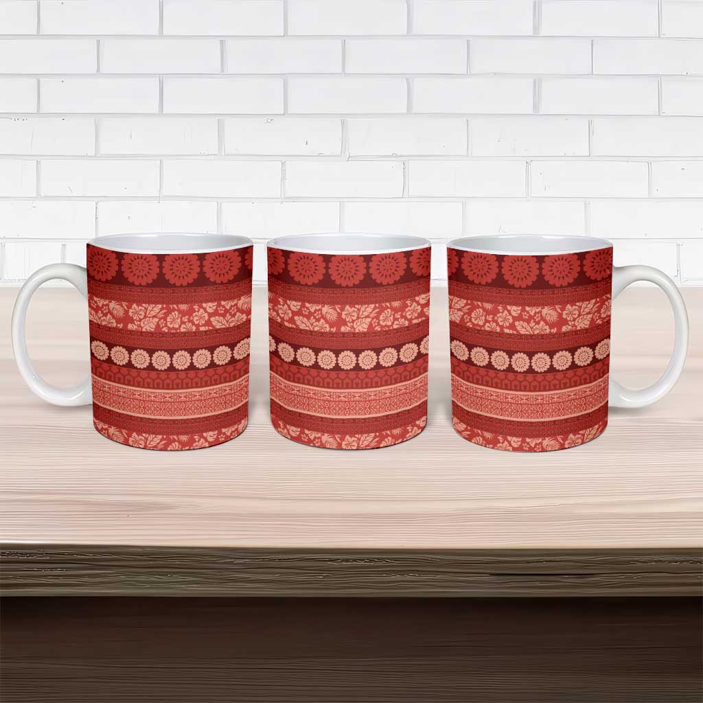 Fiji Marau na Kerisimasi Ceramic Mug Red Tapa Masi Inspired Christmas - Polynesian Pride