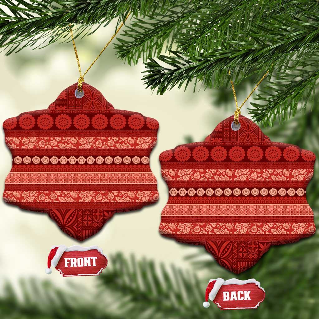 Fiji Marau na Kerisimasi Ceramic Ornament Red Tapa Masi Inspired Christmas - Polynesian Pride