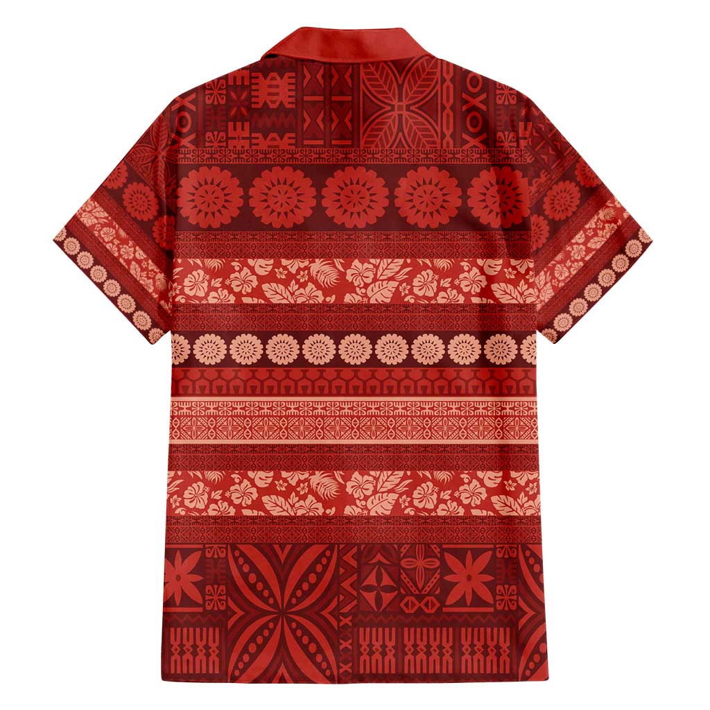 Fiji Marau na Kerisimasi Family Matching Off Shoulder Short Dress and Hawaiian Shirt Red Tapa Masi Inspired Christmas - Polynesian Pride