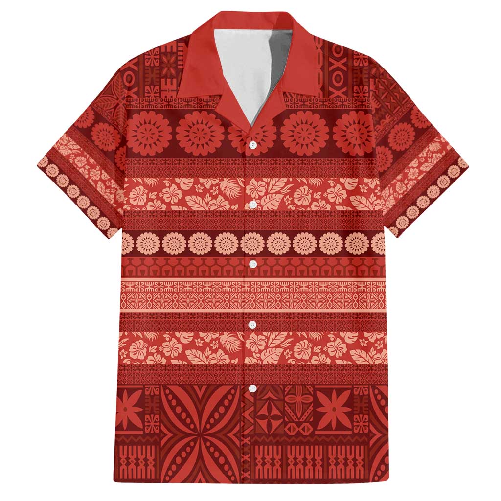 Fiji Marau na Kerisimasi Family Matching Puletasi and Hawaiian Shirt Red Tapa Masi Inspired Christmas - Polynesian Pride