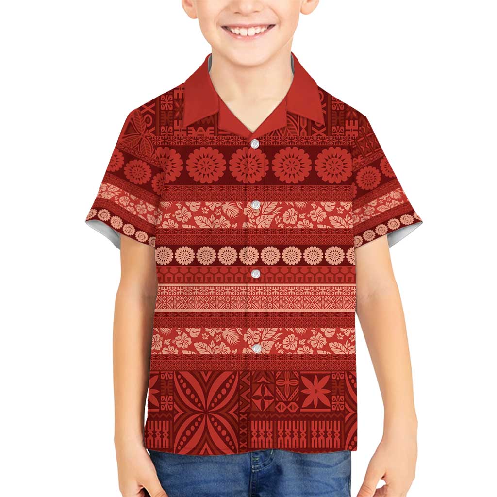 Fiji Marau na Kerisimasi Family Matching Puletasi and Hawaiian Shirt Red Tapa Masi Inspired Christmas - Polynesian Pride