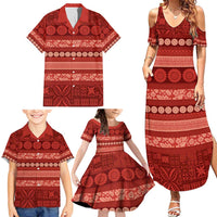 Fiji Marau na Kerisimasi Family Matching Summer Maxi Dress and Hawaiian Shirt Red Tapa Masi Inspired Christmas - Polynesian Pride