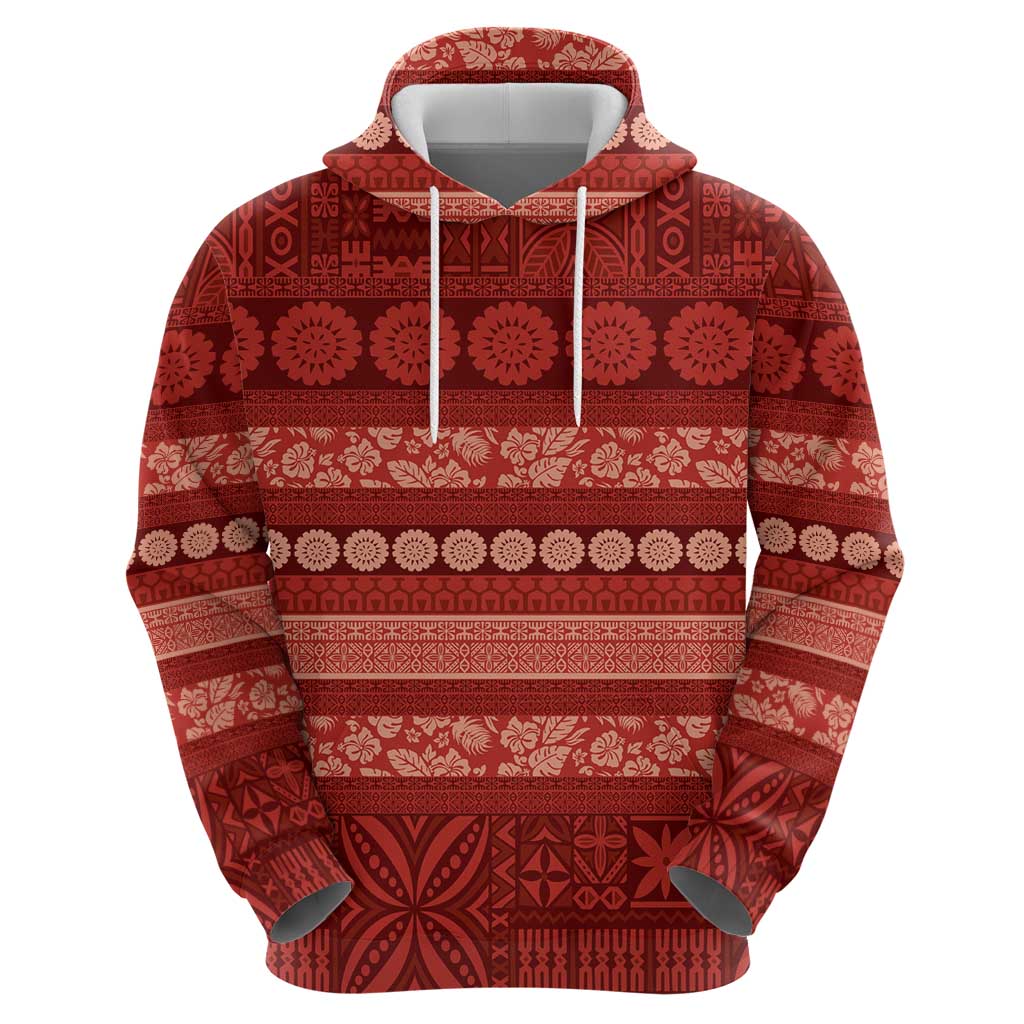 Fiji Marau na Kerisimasi Hoodie Red Tapa Masi Inspired Christmas - Polynesian Pride