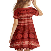 Fiji Marau na Kerisimasi Kid Short Sleeve Dress Red Tapa Masi Inspired Christmas - Polynesian Pride