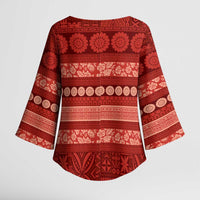Fiji Marau na Kerisimasi Kimono Sleeve Blouse Red Tapa Masi Inspired Christmas - Polynesian Pride