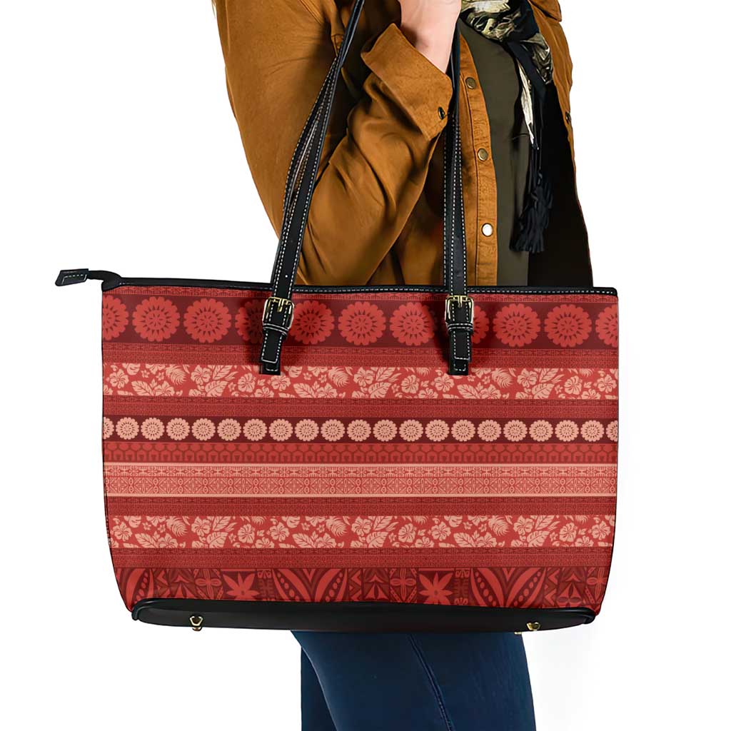 Fiji Marau na Kerisimasi Leather Tote Bag Red Tapa Masi Inspired Christmas - Polynesian Pride