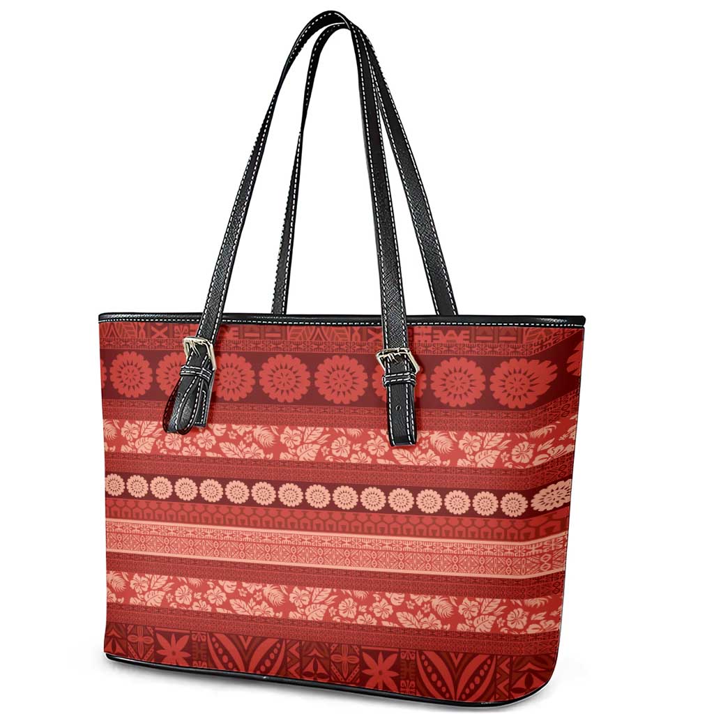 Fiji Marau na Kerisimasi Leather Tote Bag Red Tapa Masi Inspired Christmas - Polynesian Pride