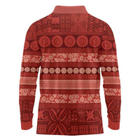 Fiji Marau na Kerisimasi Long Sleeve Polo Shirt Red Tapa Masi Inspired Christmas - Polynesian Pride