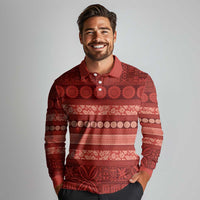 Fiji Marau na Kerisimasi Long Sleeve Polo Shirt Red Tapa Masi Inspired Christmas - Polynesian Pride