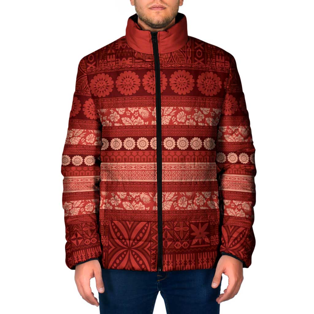 Fiji Marau na Kerisimasi Padded Jacket Red Tapa Masi Inspired Christmas - Polynesian Pride