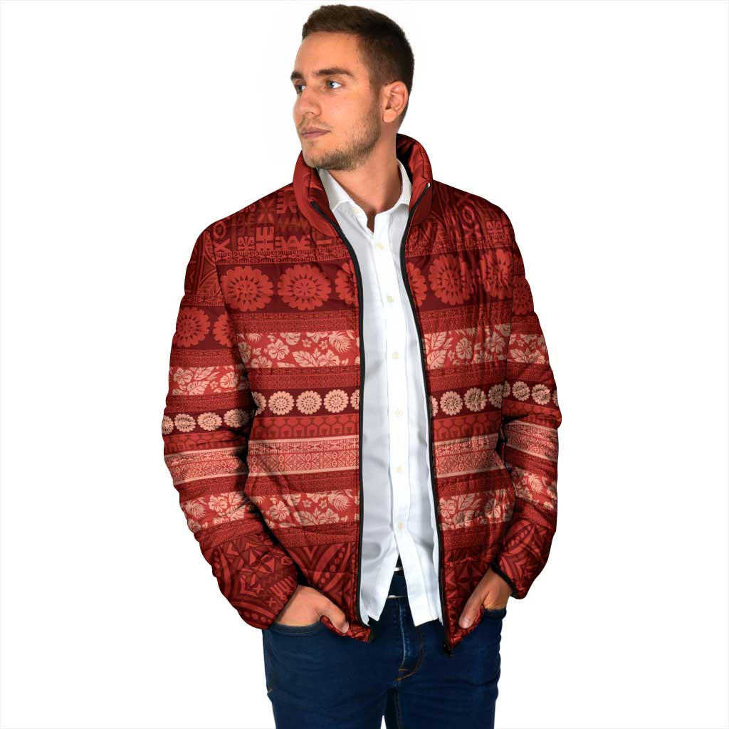 Fiji Marau na Kerisimasi Padded Jacket Red Tapa Masi Inspired Christmas - Polynesian Pride