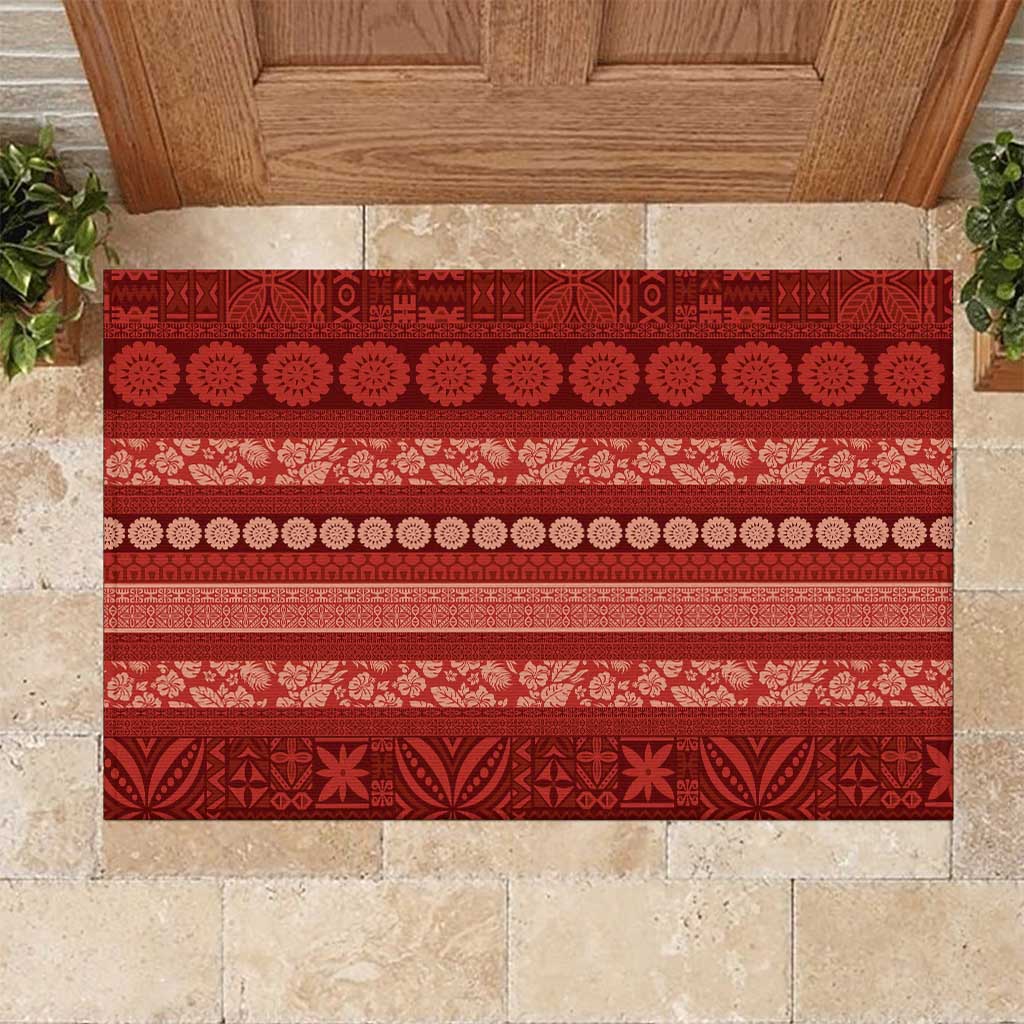 Fiji Marau na Kerisimasi Rubber Doormat Red Tapa Masi Inspired Christmas - Polynesian Pride