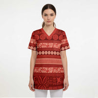 Fiji Marau na Kerisimasi Scrub Top Red Tapa Masi Inspired Christmas - Polynesian Pride