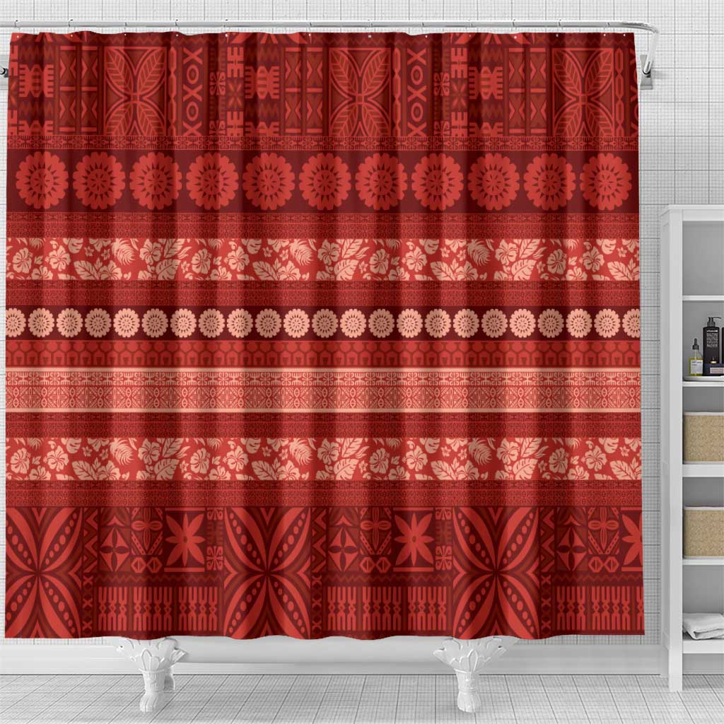 Fiji Marau na Kerisimasi Shower Curtain Red Tapa Masi Inspired Christmas - Polynesian Pride