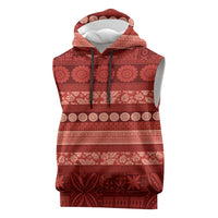 Fiji Marau na Kerisimasi Sleeveless Hoodie Red Tapa Masi Inspired Christmas - Polynesian Pride