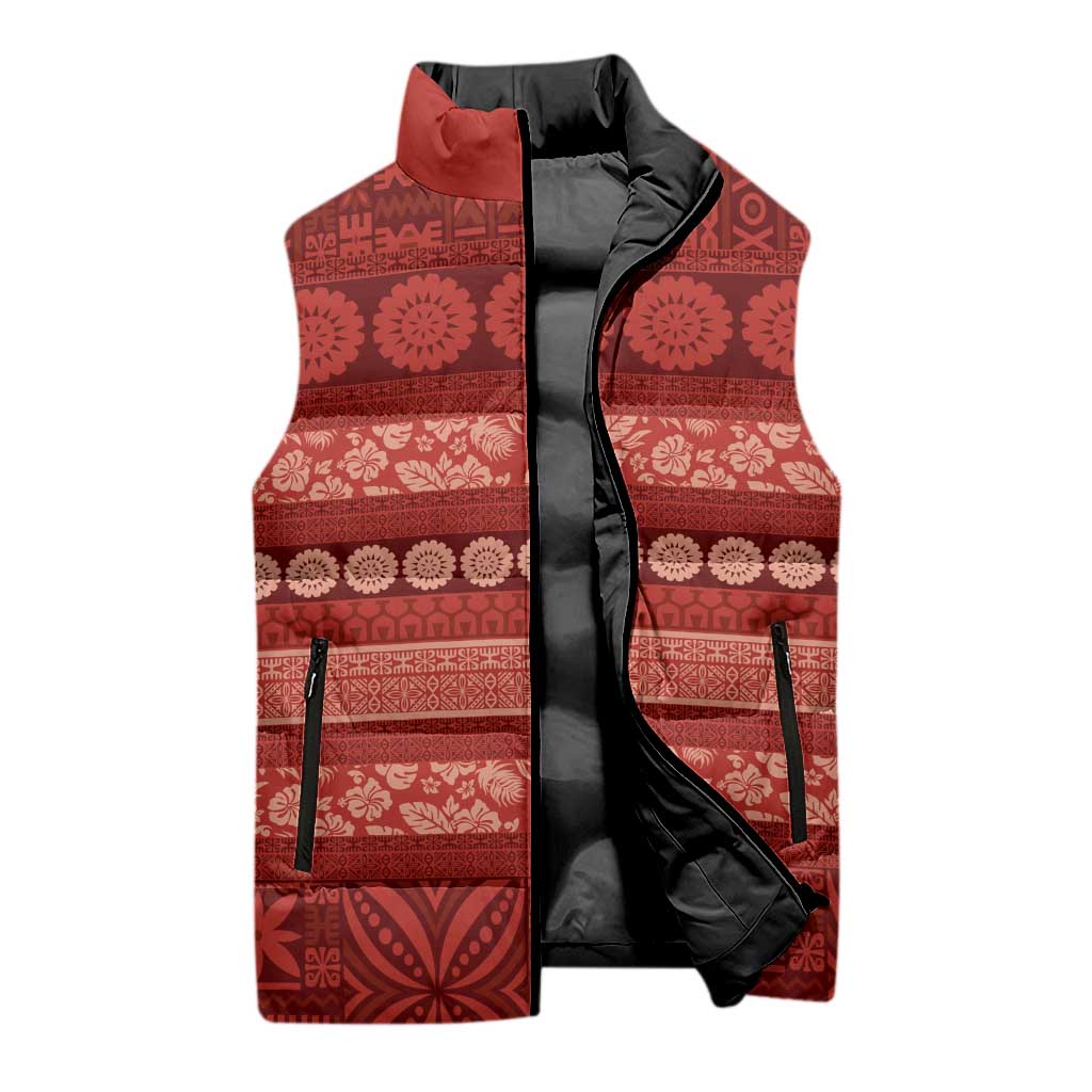 Fiji Marau na Kerisimasi Sleeveless Puffer Jacket Red Tapa Masi Inspired Christmas - Polynesian Pride
