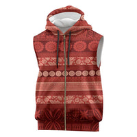 Fiji Marau na Kerisimasi Sleeveless Zip Hoodie Red Tapa Masi Inspired Christmas - Polynesian Pride