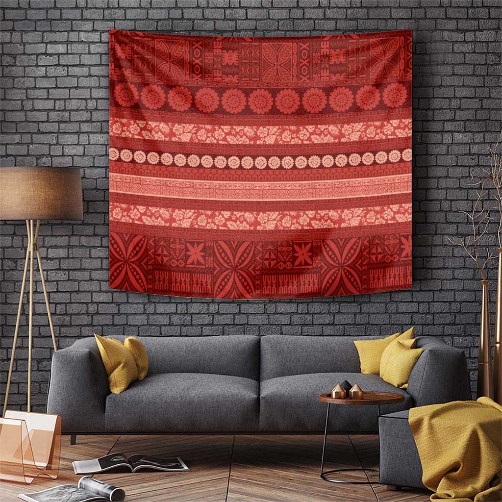 Fiji Marau na Kerisimasi Tapestry Red Tapa Masi Inspired Christmas - Polynesian Pride
